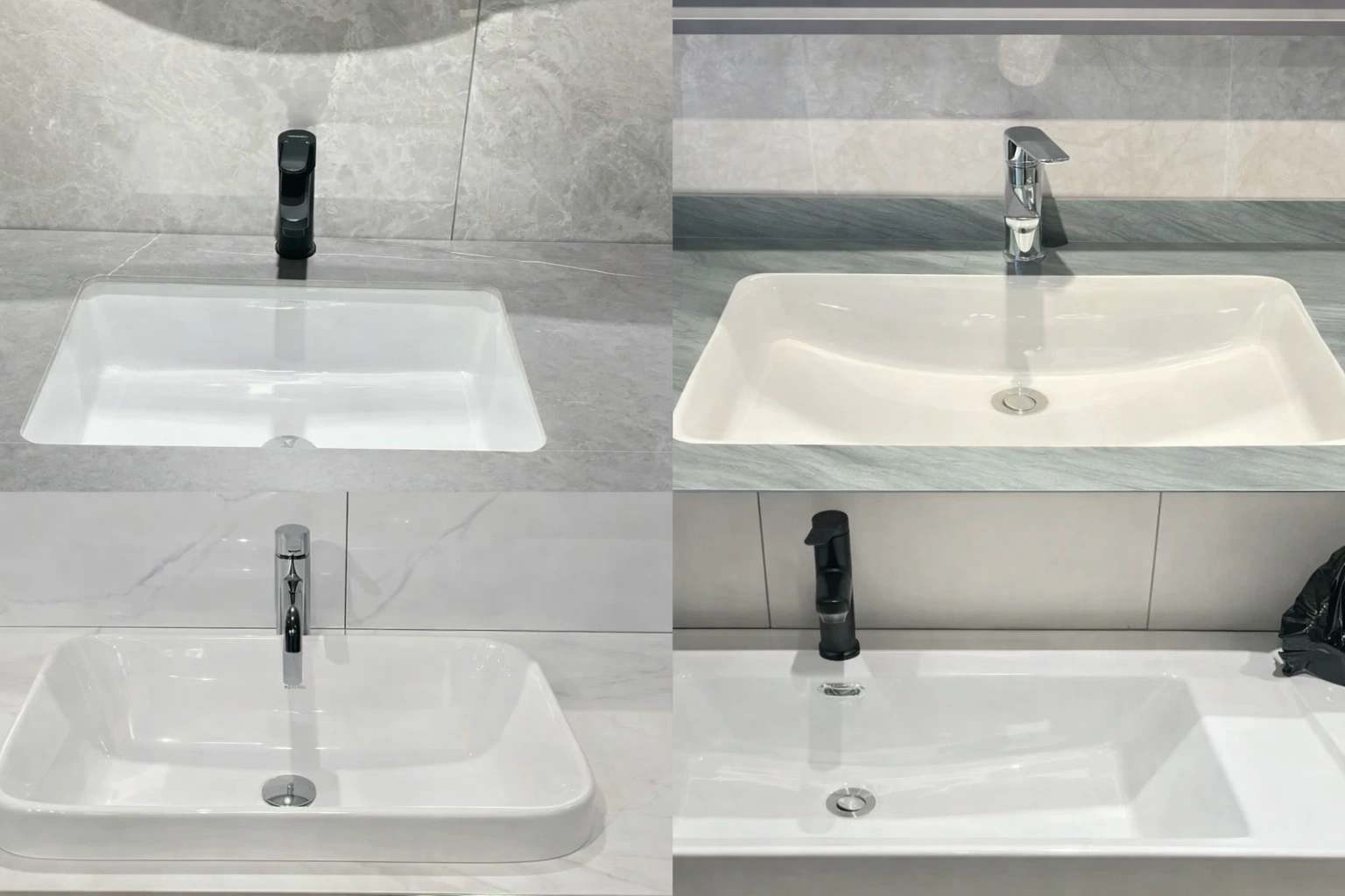 Integrated and undermount sink designs for hospitality bathroom vanity