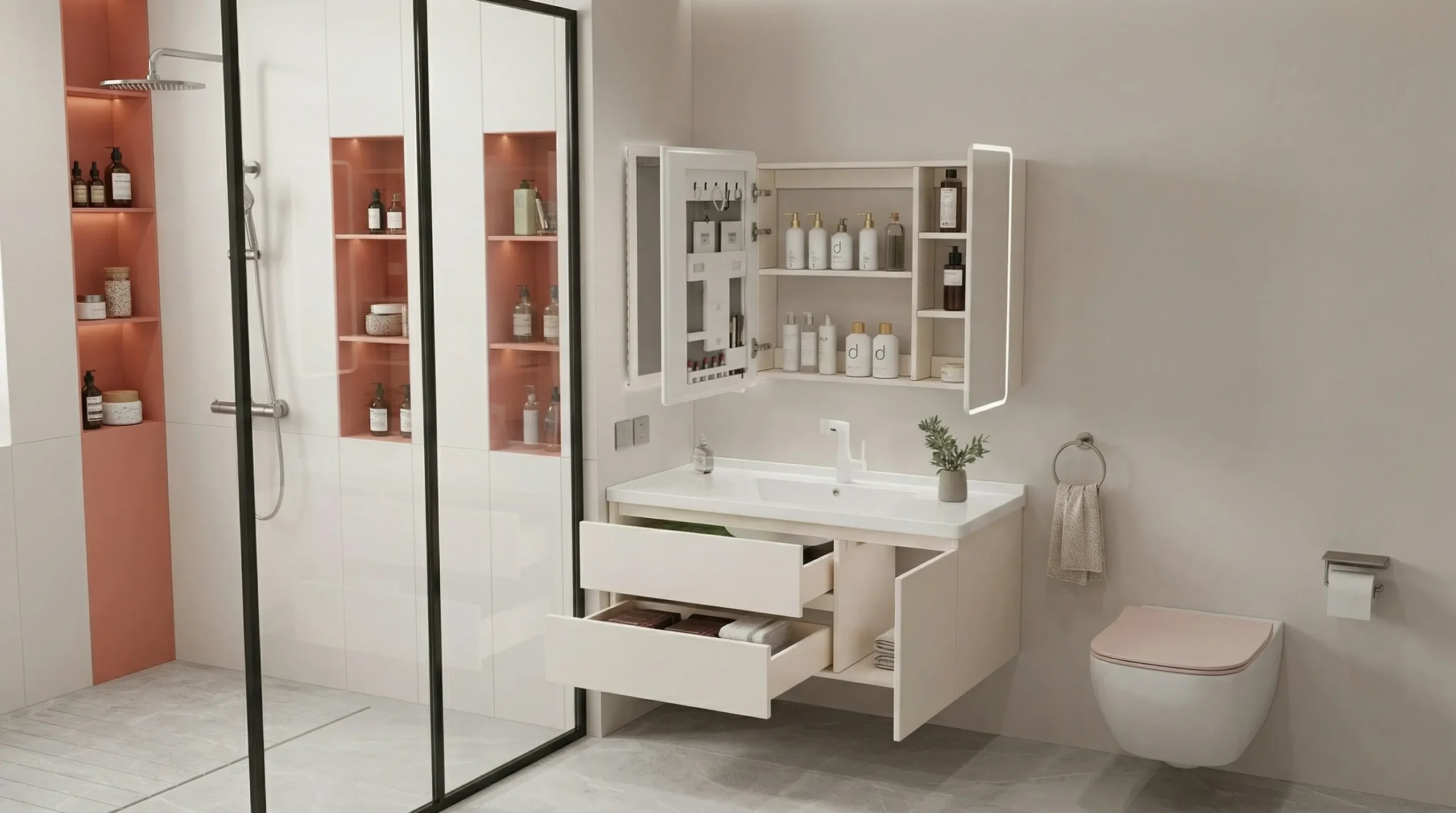 Smart LED mirrors and storage solutions for resort bathroom projects