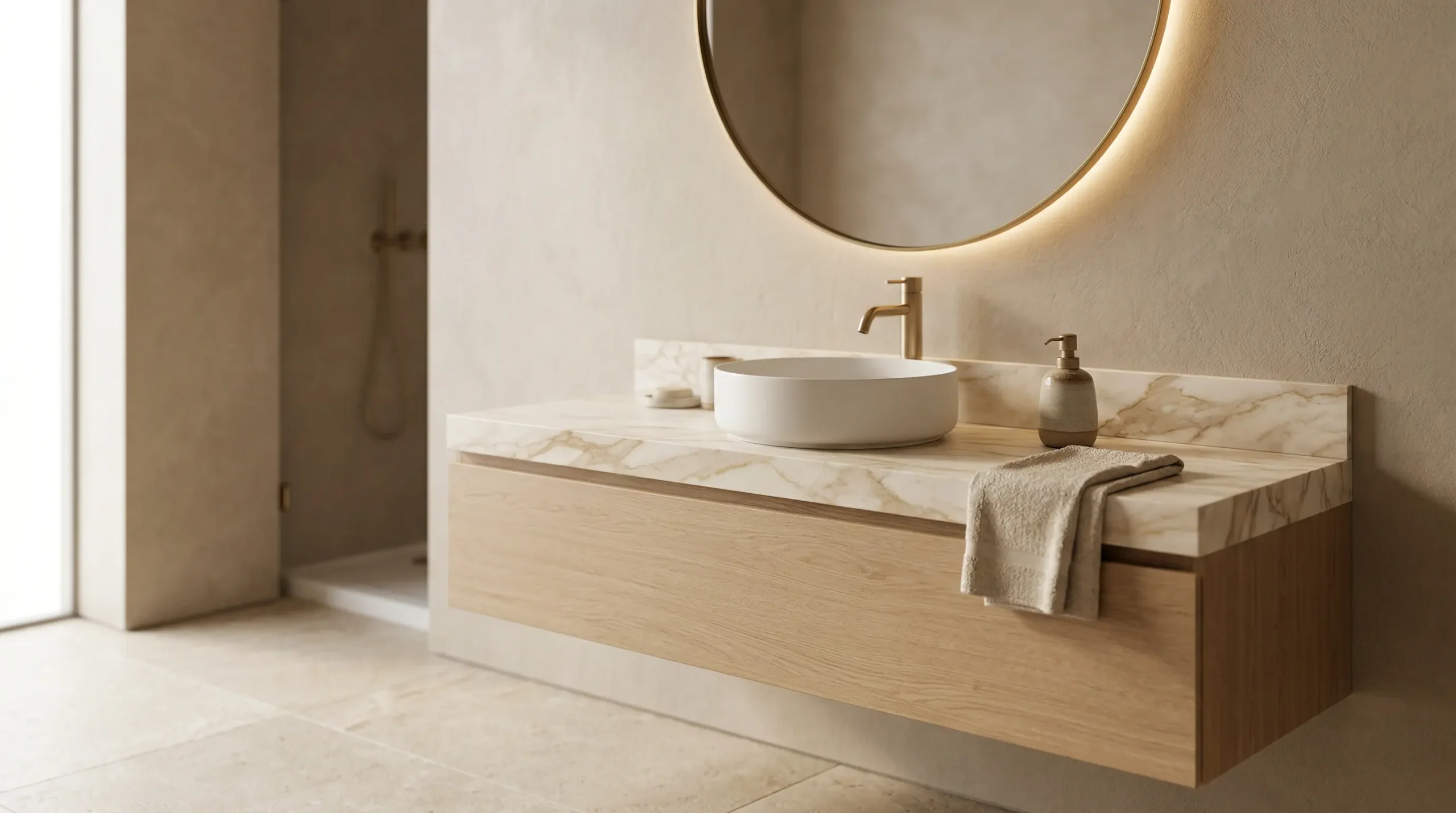 High-end marble bathroom countertop for presidential suites and premium hospitality projects