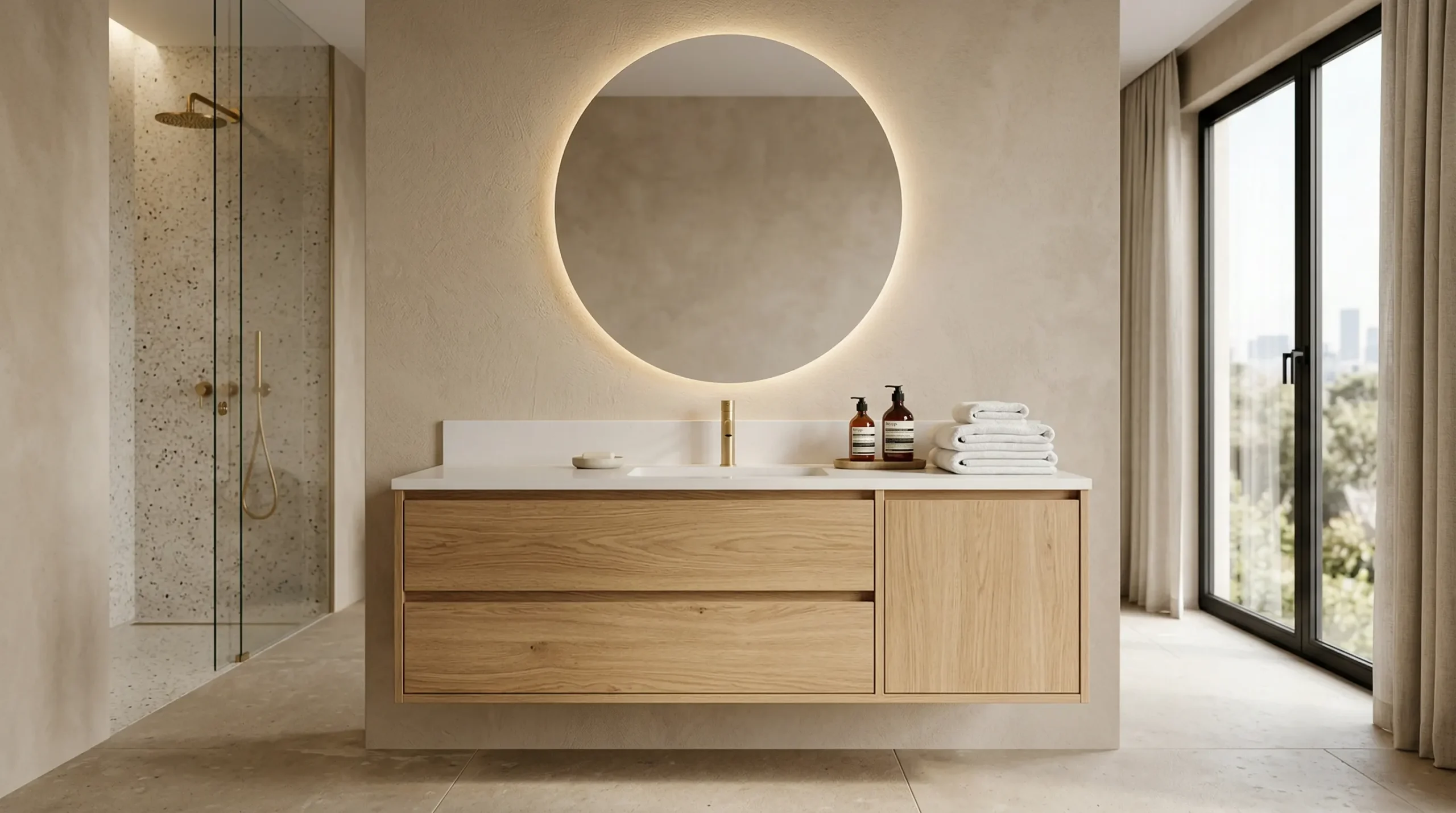 Seamless solid surface hotel bathroom countertop for easy maintenance and hygiene