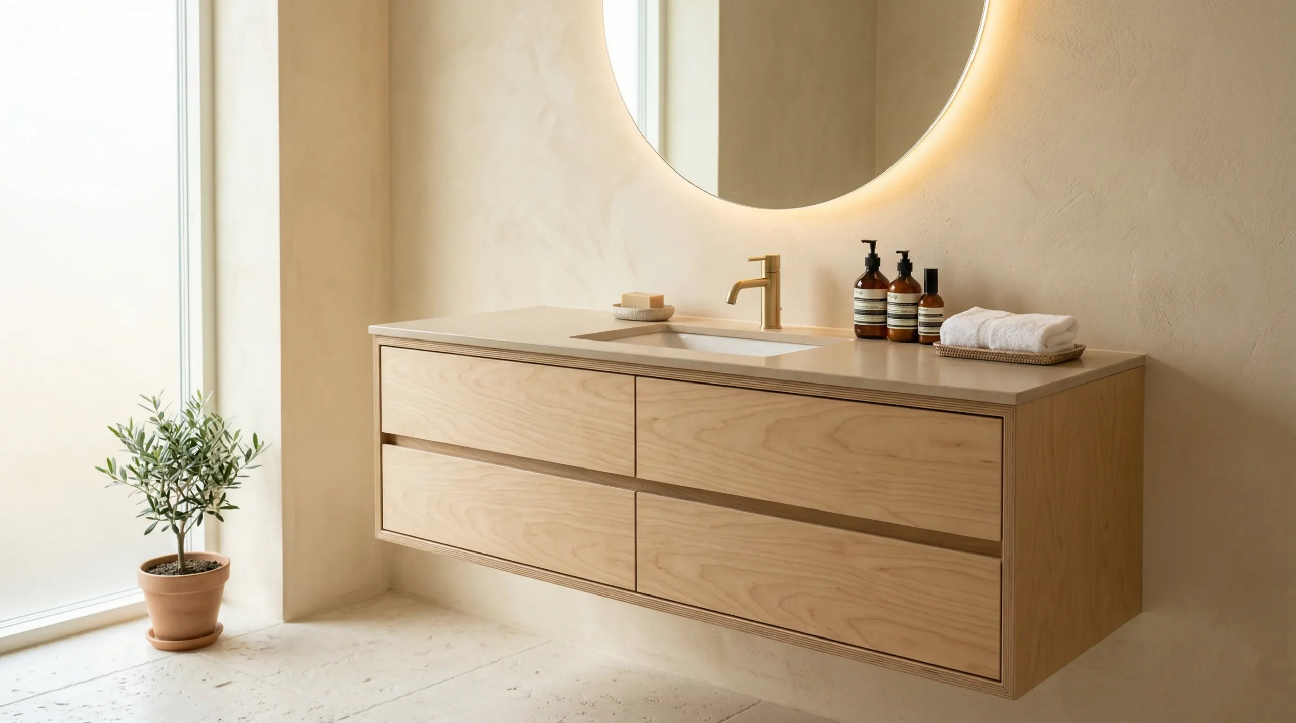 Durable plywood bathroom cabinet designed for commercial hotel use