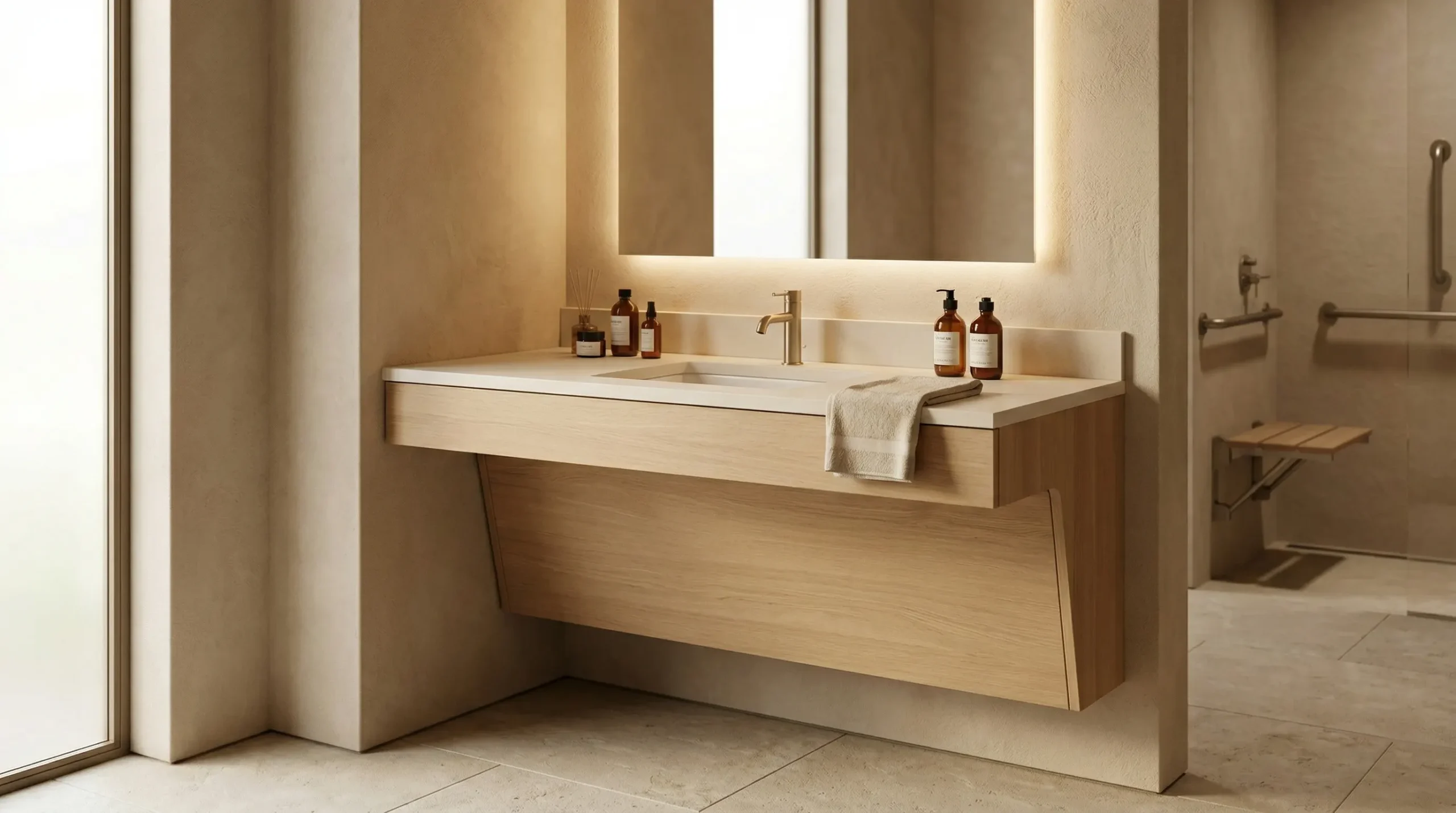 ADA Compliant Hotel Bathroom Vanity with accessible knee clearance dimensions
