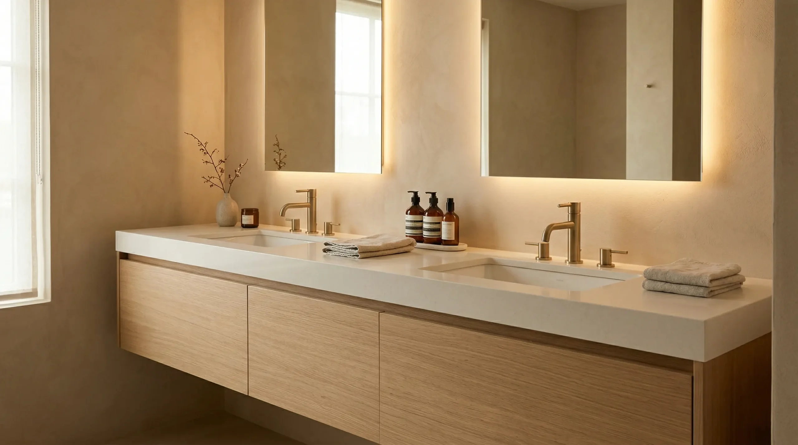 Spacious Double Sink Hotel Bathroom Cabinet for luxury master suites