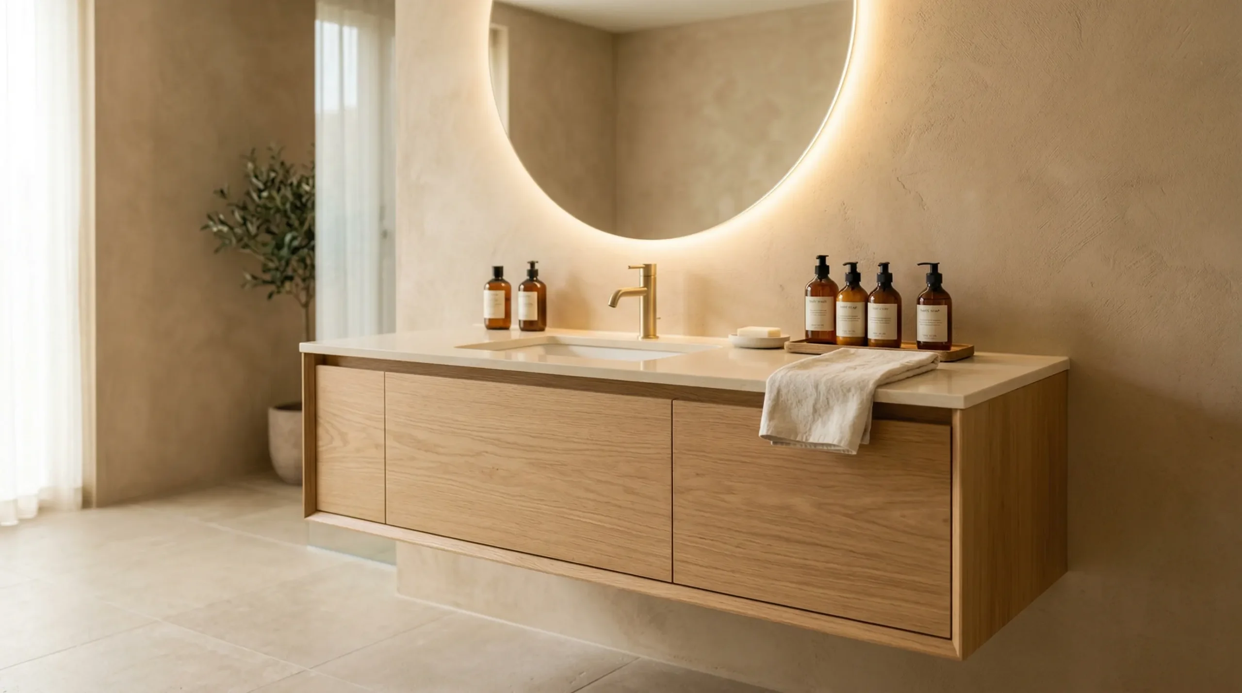 Modern Floating Hotel Bathroom Cabinet for easy cleaning and spatial efficiency