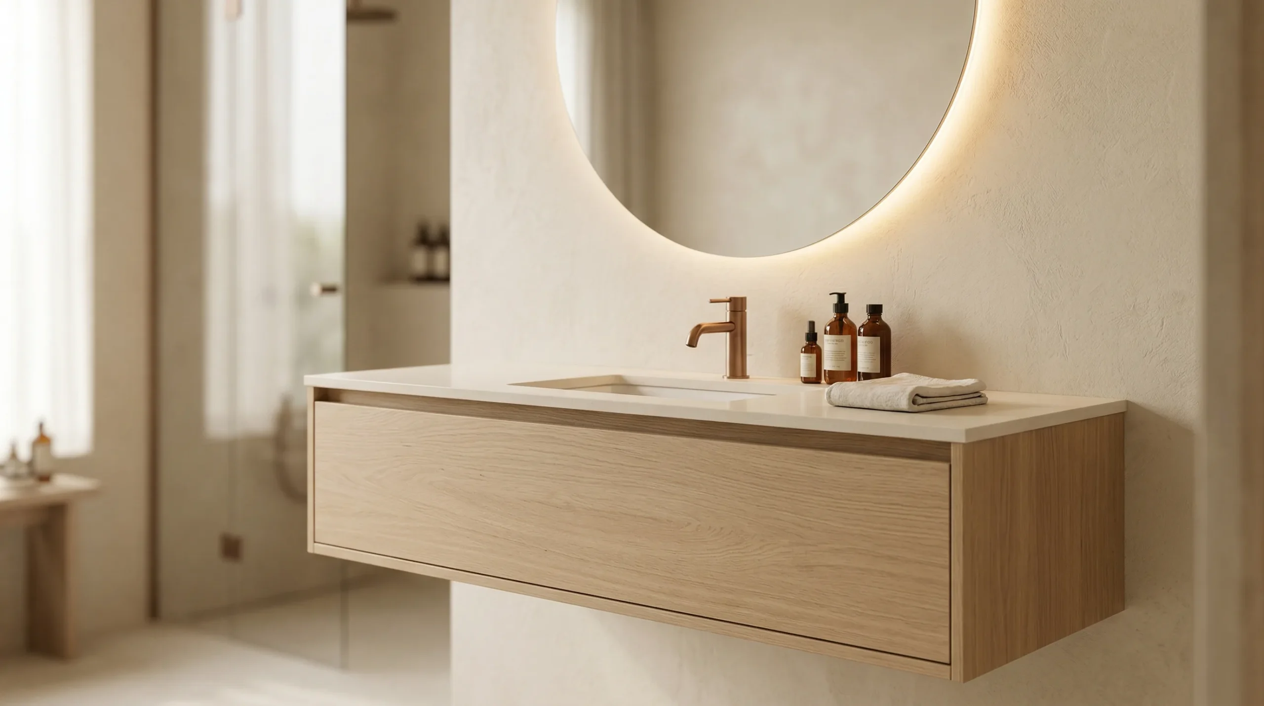 Modern Floating Hotel Bathroom Cabinet Designs ideal for Luxury Suites and high-end resorts