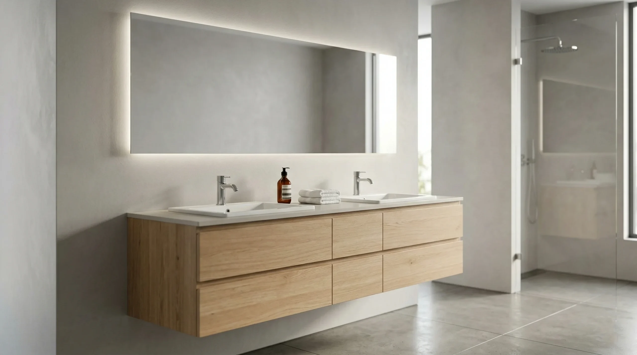 Contemporary Double Sink Hotel Bathroom Cabinet for master suites and premium accommodations