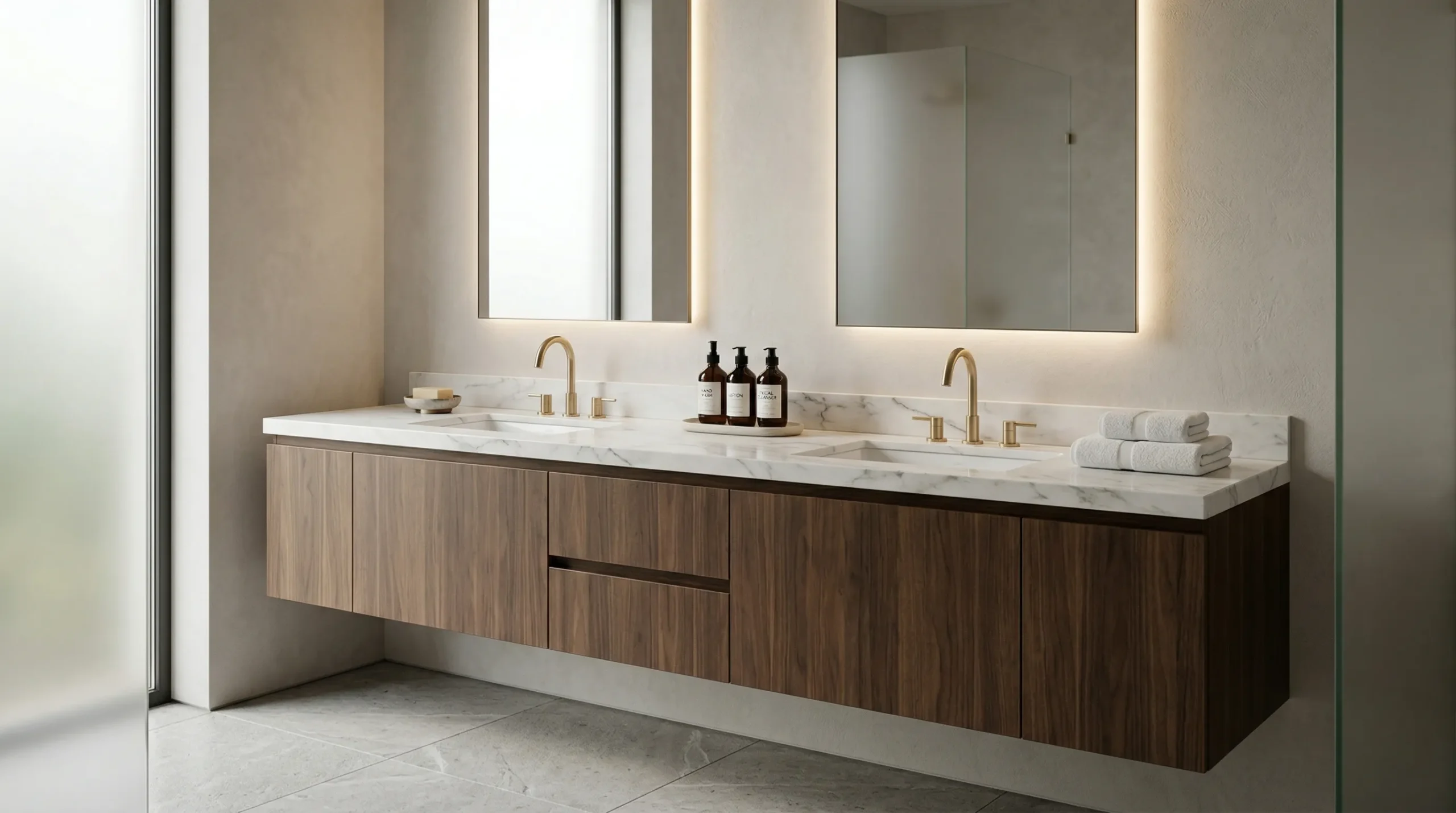 Modern Floating Hotel Luxury Bathroom Vanity with LED Mirrors by George