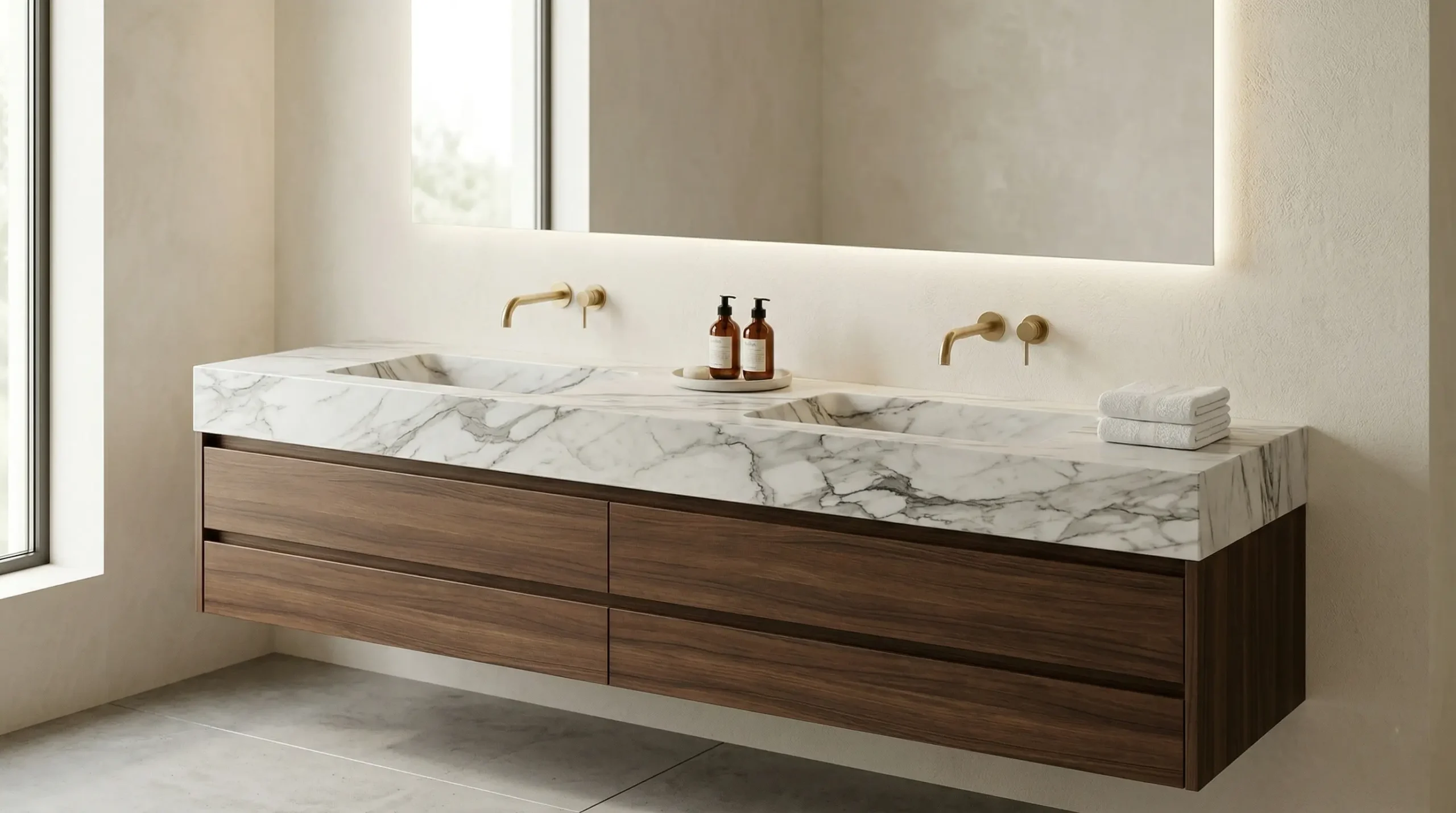 Bespoke Stone Top Hotel Luxury Bathroom Vanity for premium suites