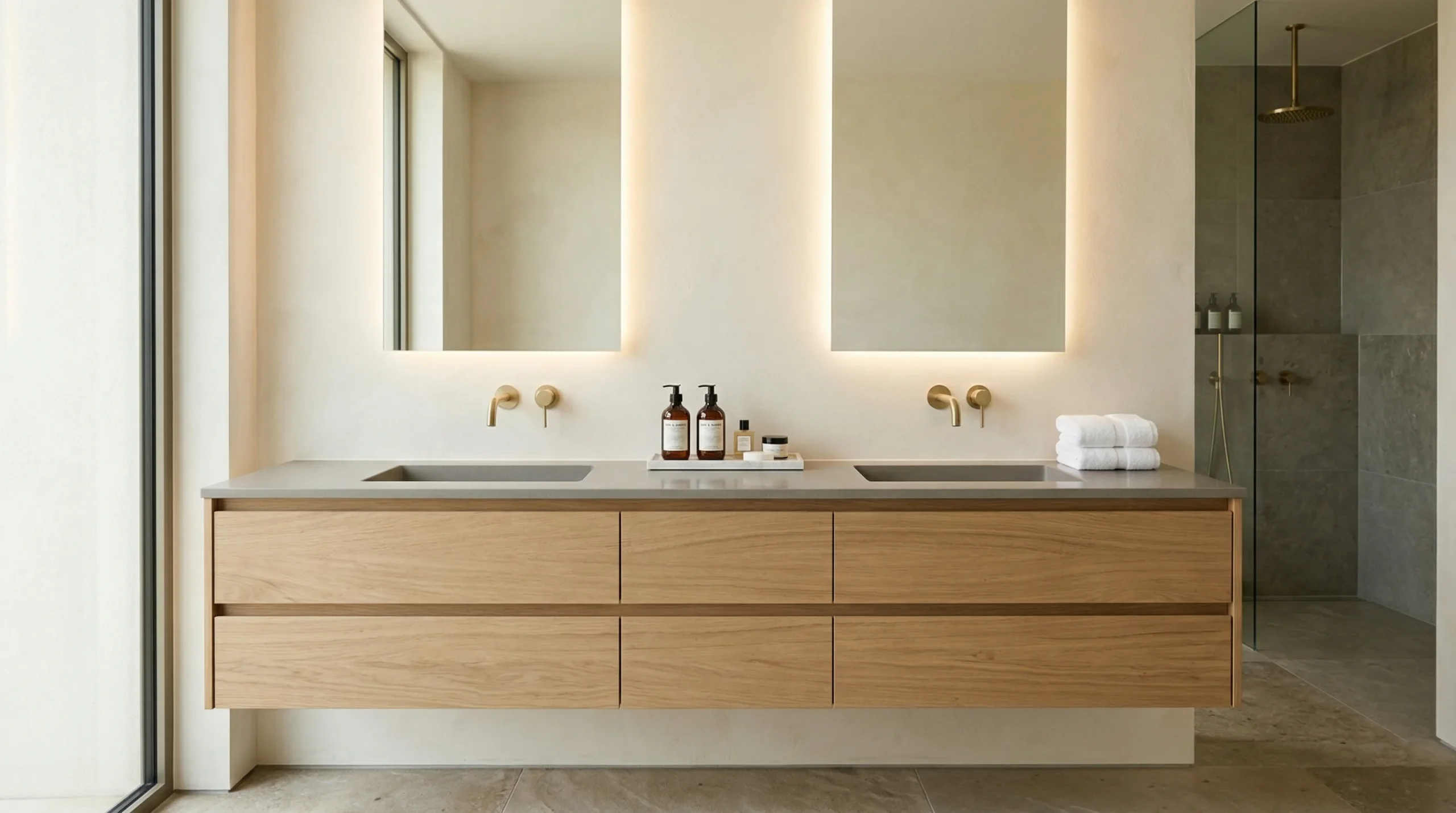 Double Sink Freestanding Bathroom Vanity for spacious hotel suites