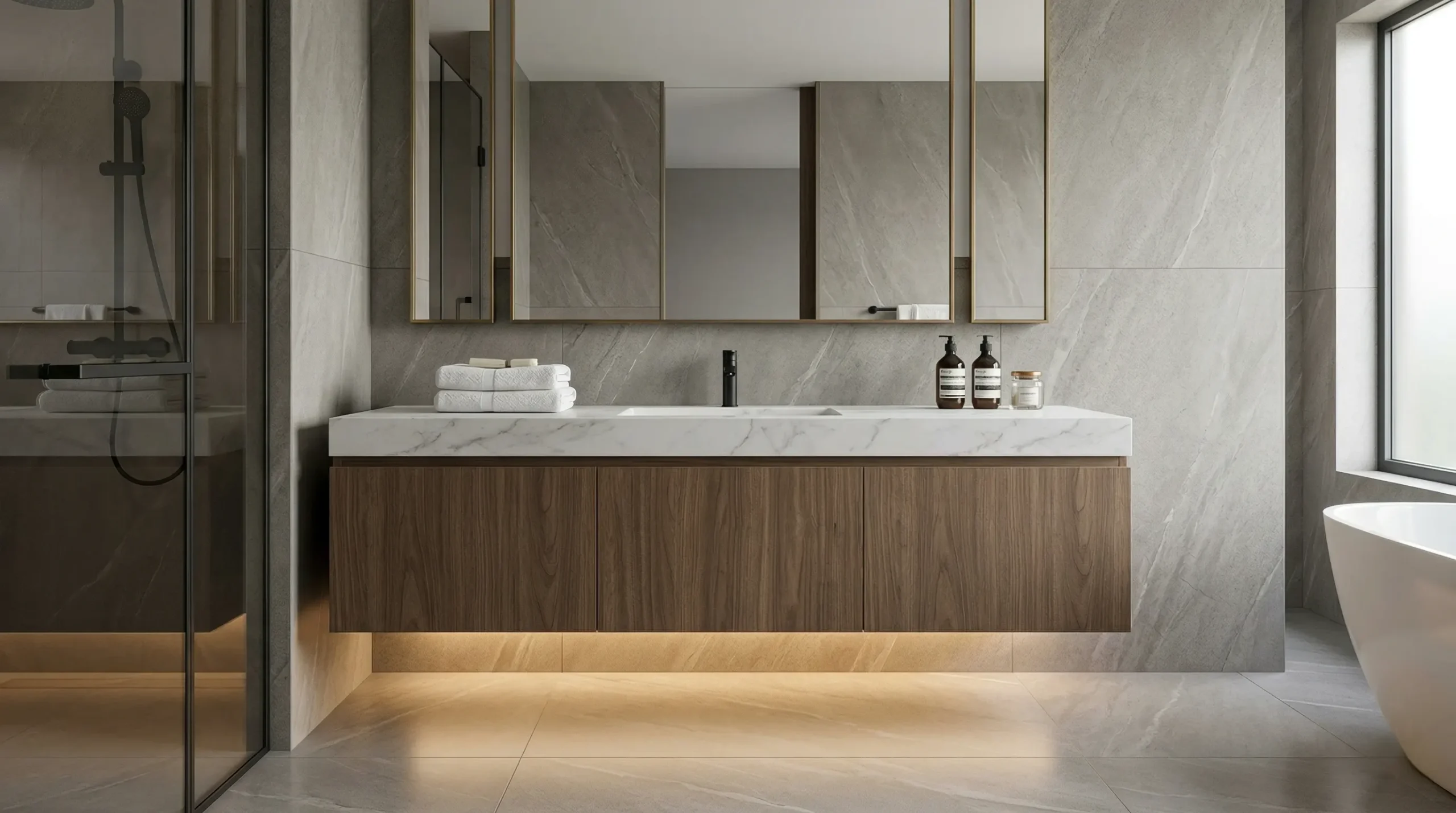 Moisture Resistant Laminate Hotel Floating Vanity Wholesale