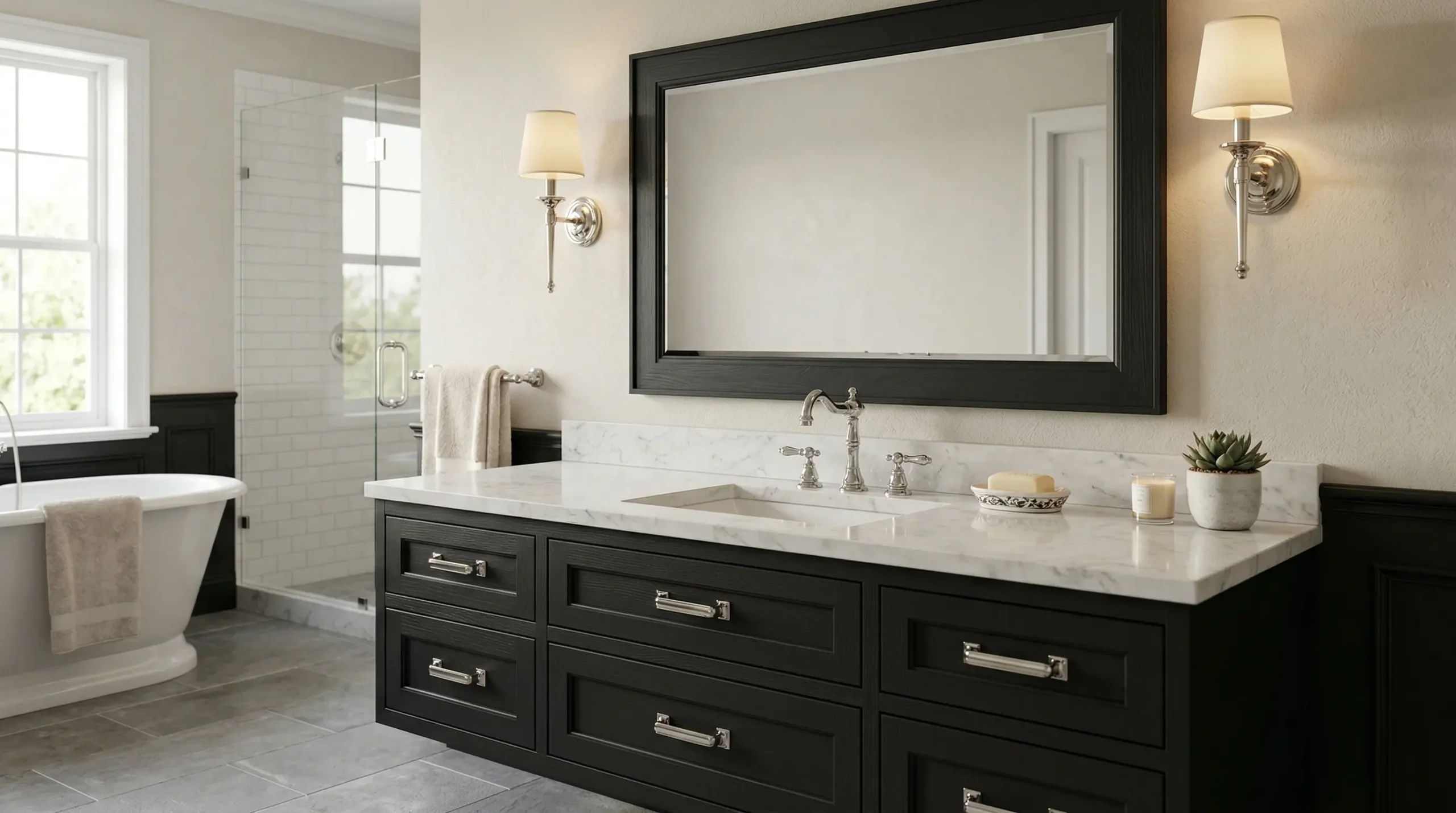 Solid Wood Floating American Style Vanity in Matte Black Finish