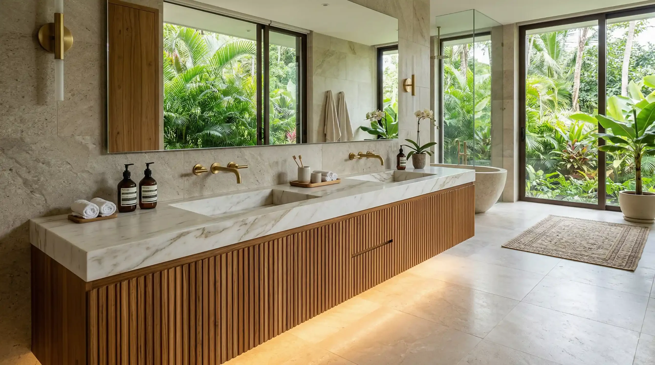 Custom Floating American Bathroom Vanity with Double Sink for Resorts