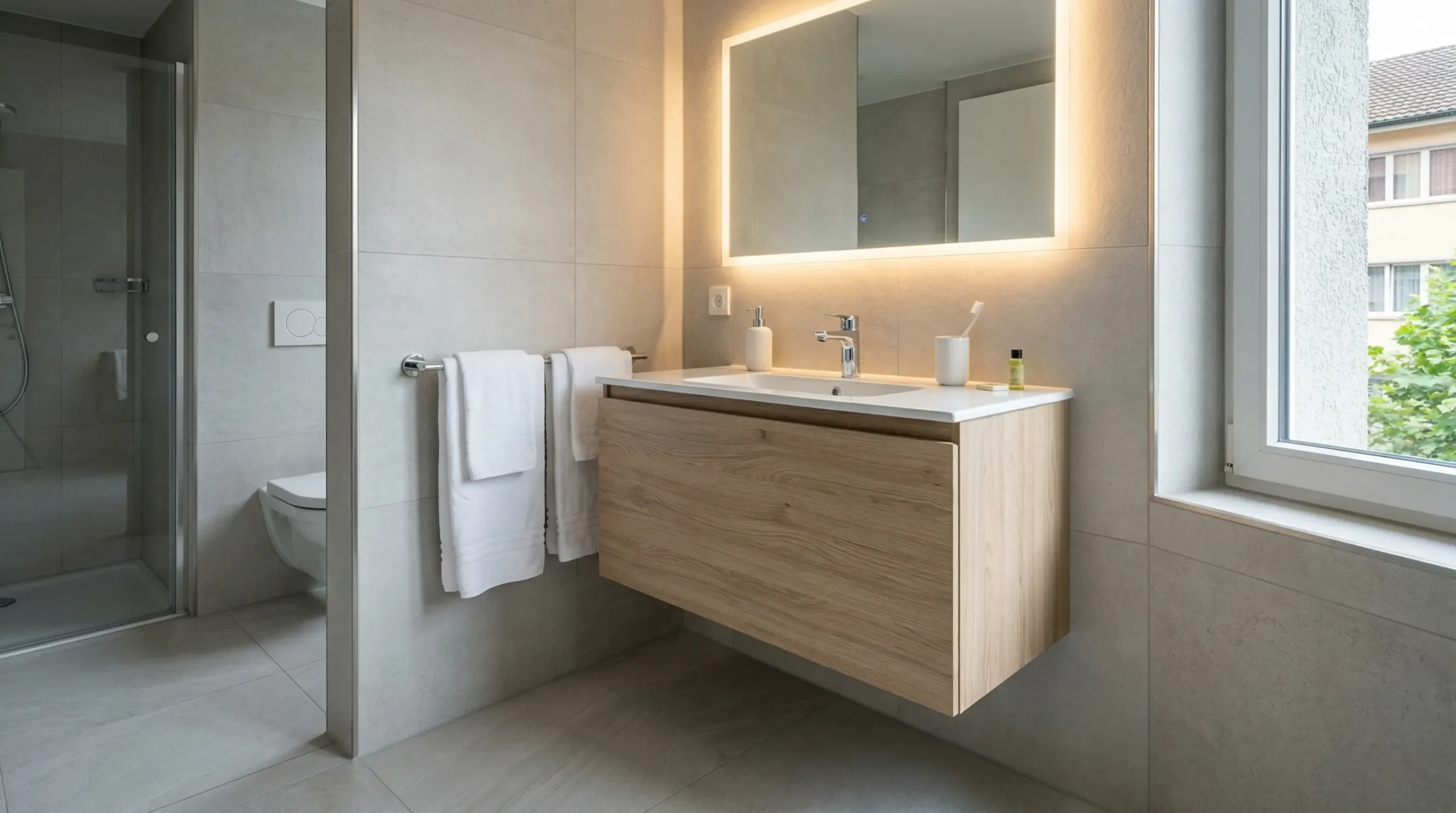 Scratch-Resistant Floating Vanity for Budget Hotel Chains