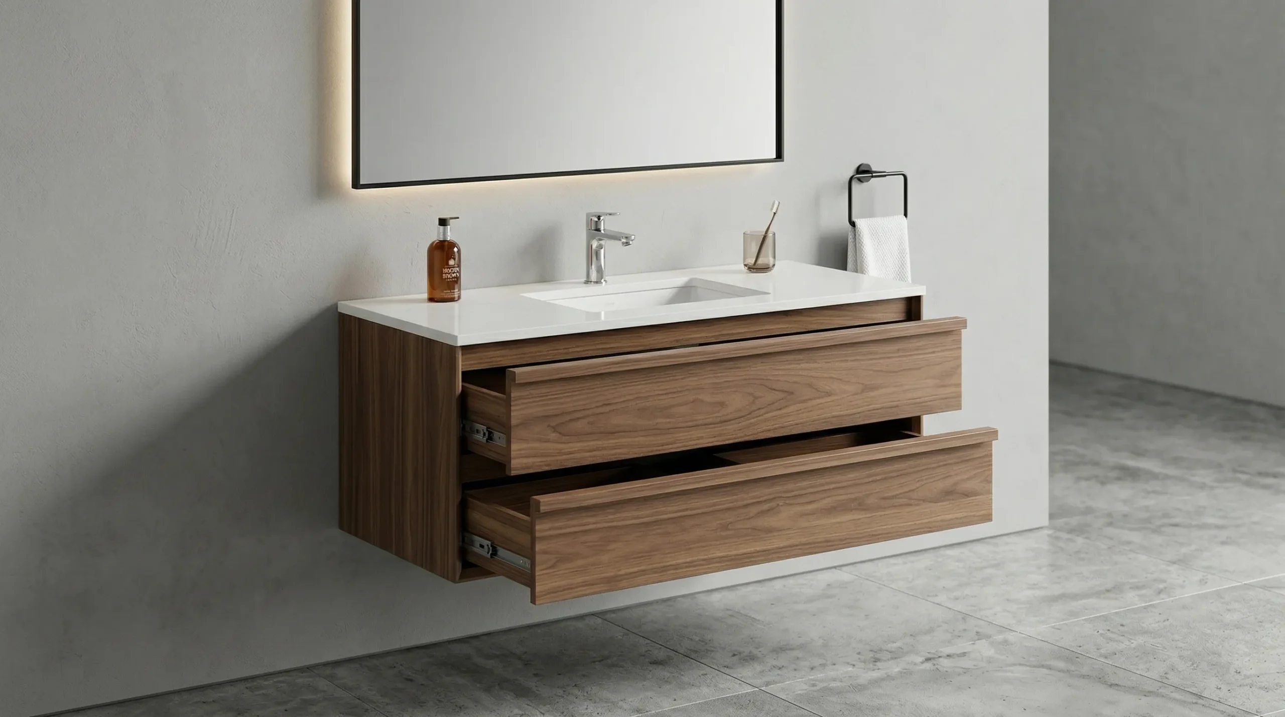 Hotel Floating Bathroom Vanity Manufacturer for Contract Use