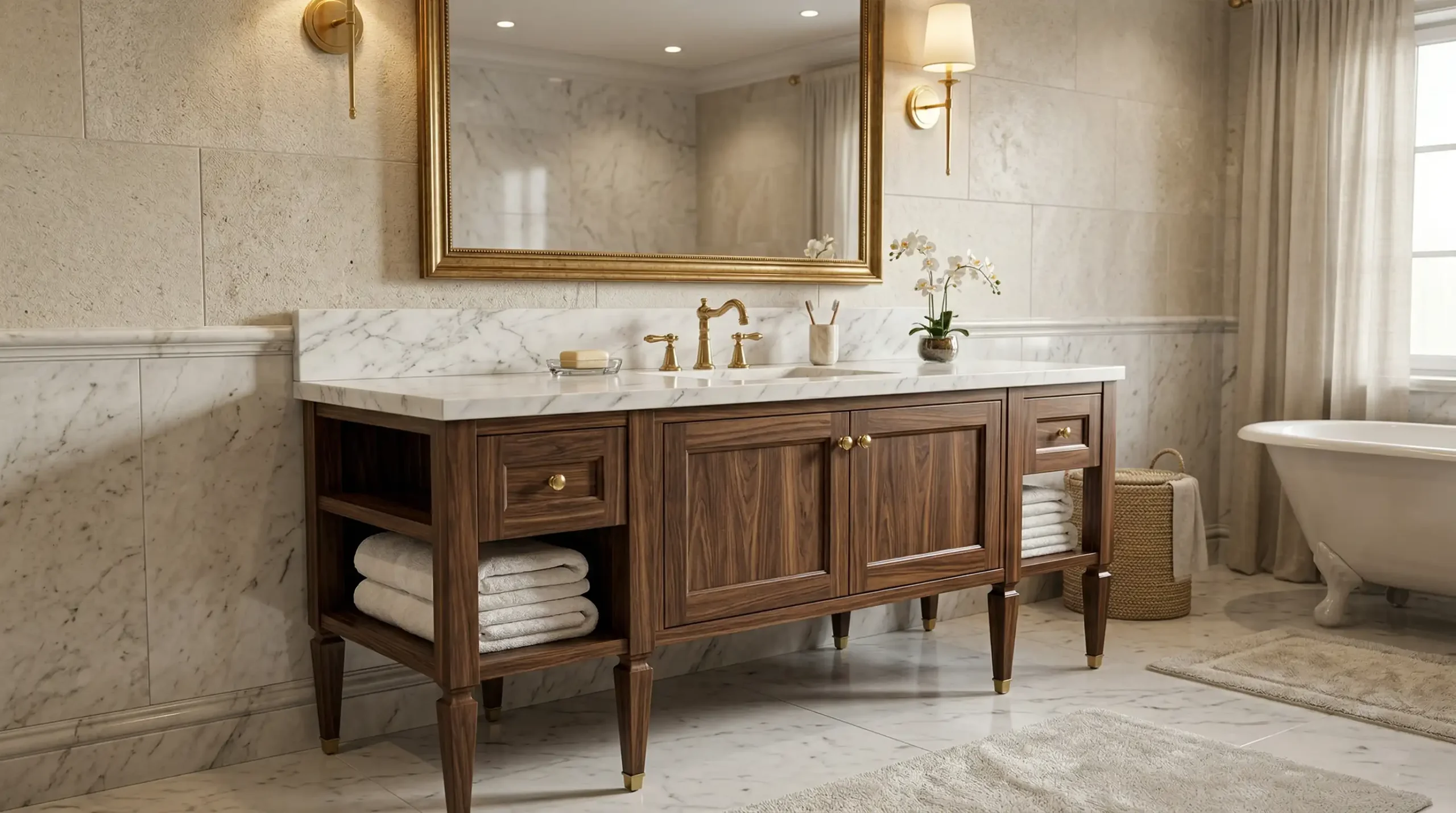 Solid Wood Freestanding American Bathroom Vanity for Hotel Bathrooms by George