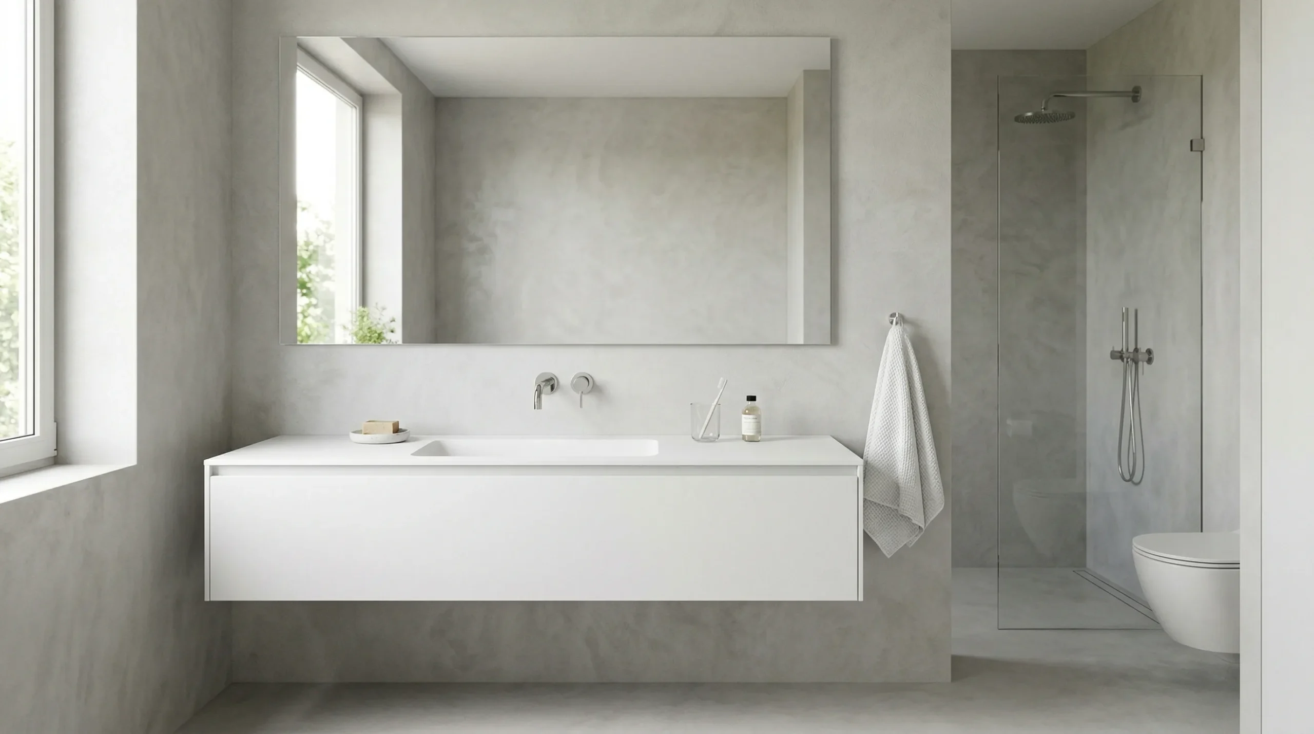 Slim Profile Apartment Floating Bathroom Vanity with Integrated Sink