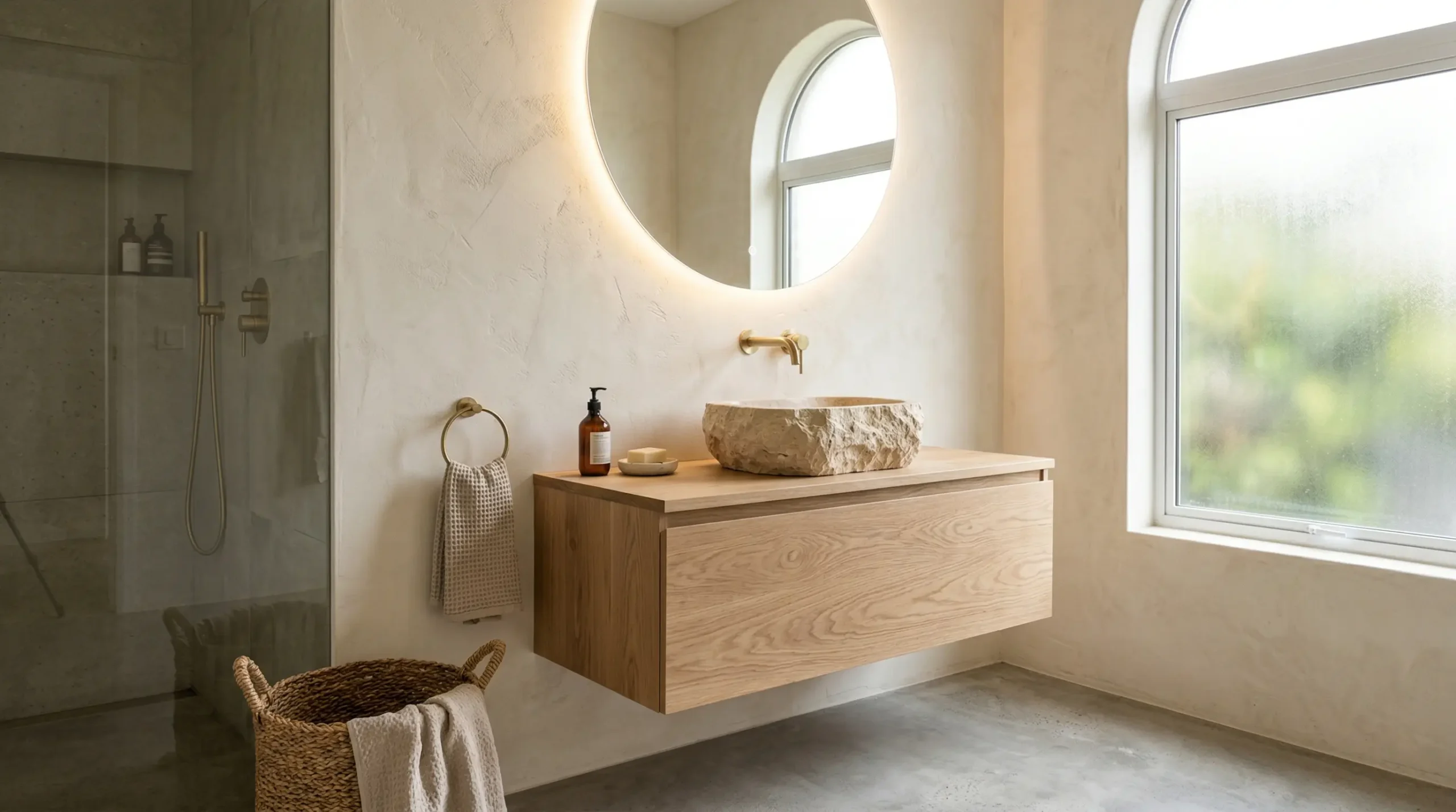 Wall Mounted Apartment Floating Bathroom Vanity in Natural Wood Finish
