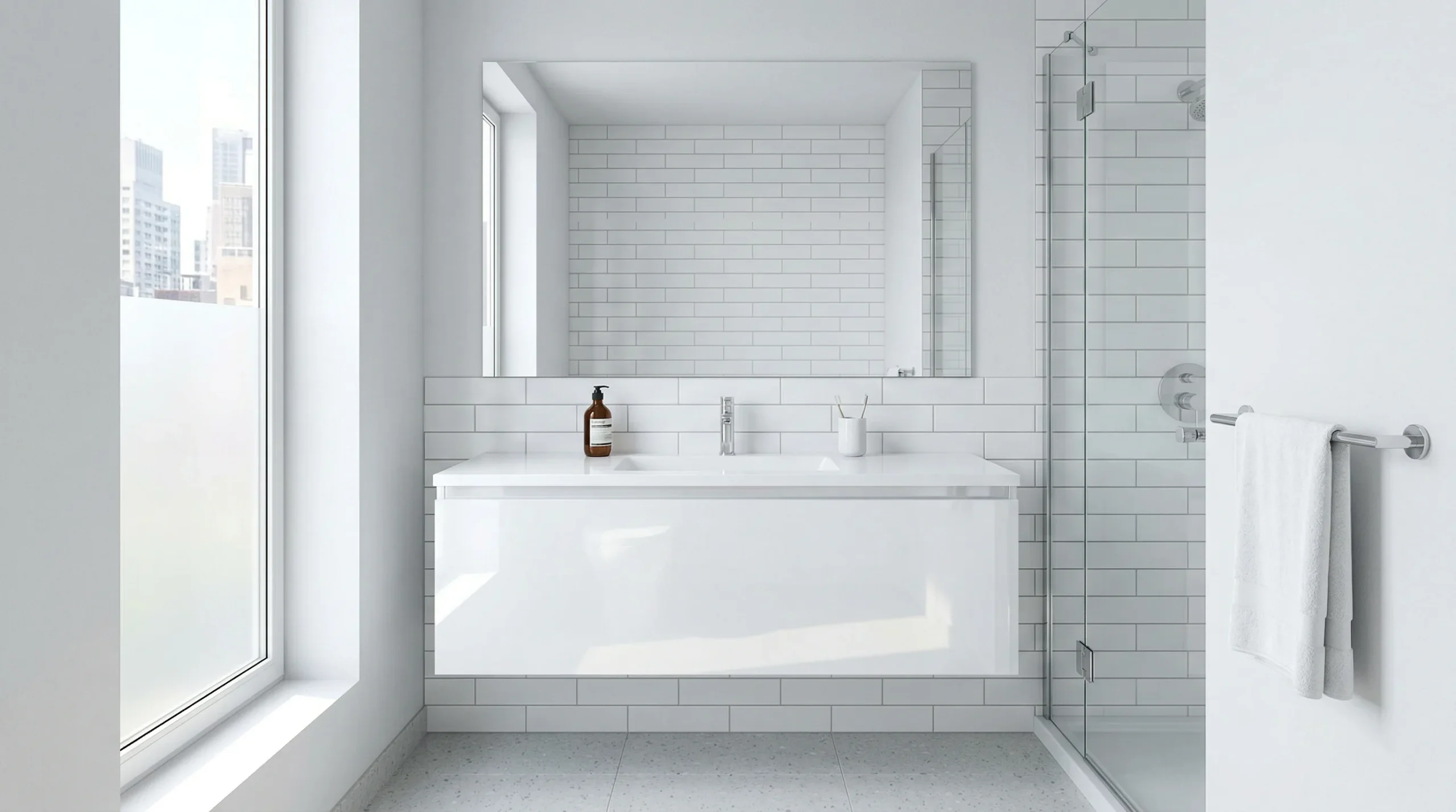 High-Gloss White Apartment Floating Bathroom Vanity for Small Spaces