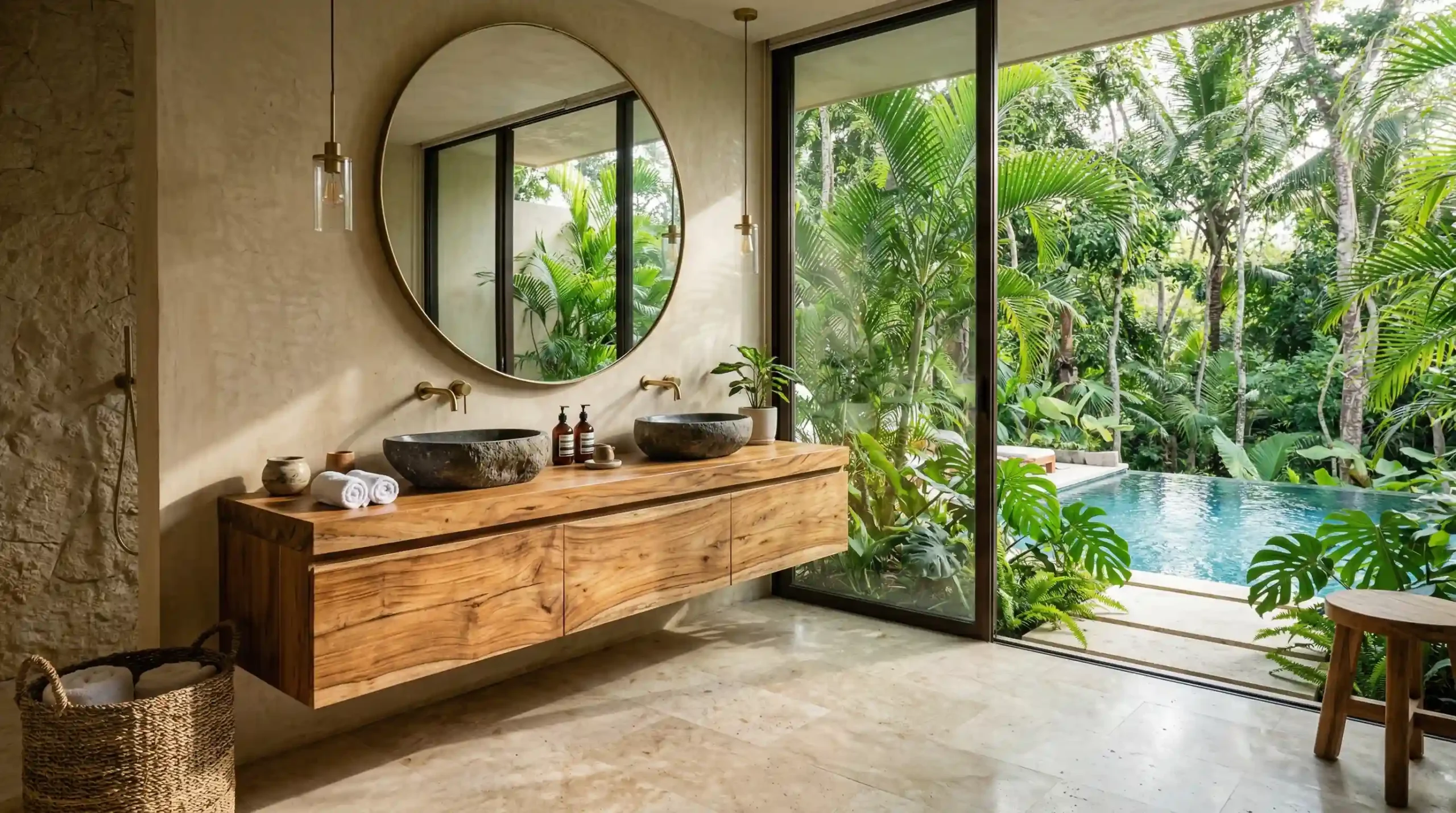 Natural Teak Wood Resort / Villa Floating Vanity