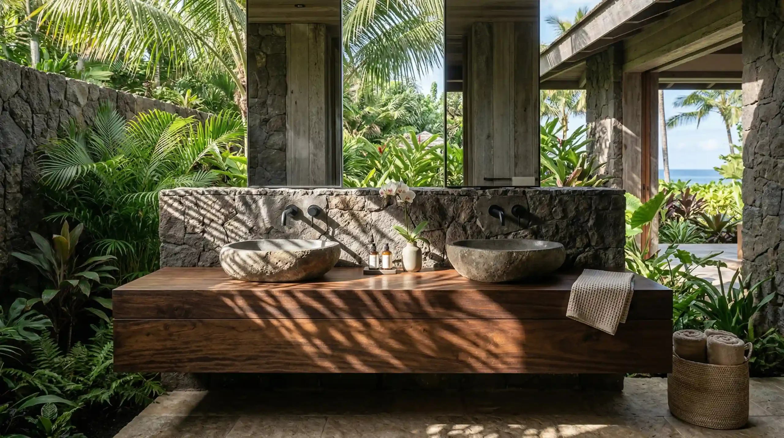 Water-Proof Veneer Resort / Villa Floating Vanity Finishes