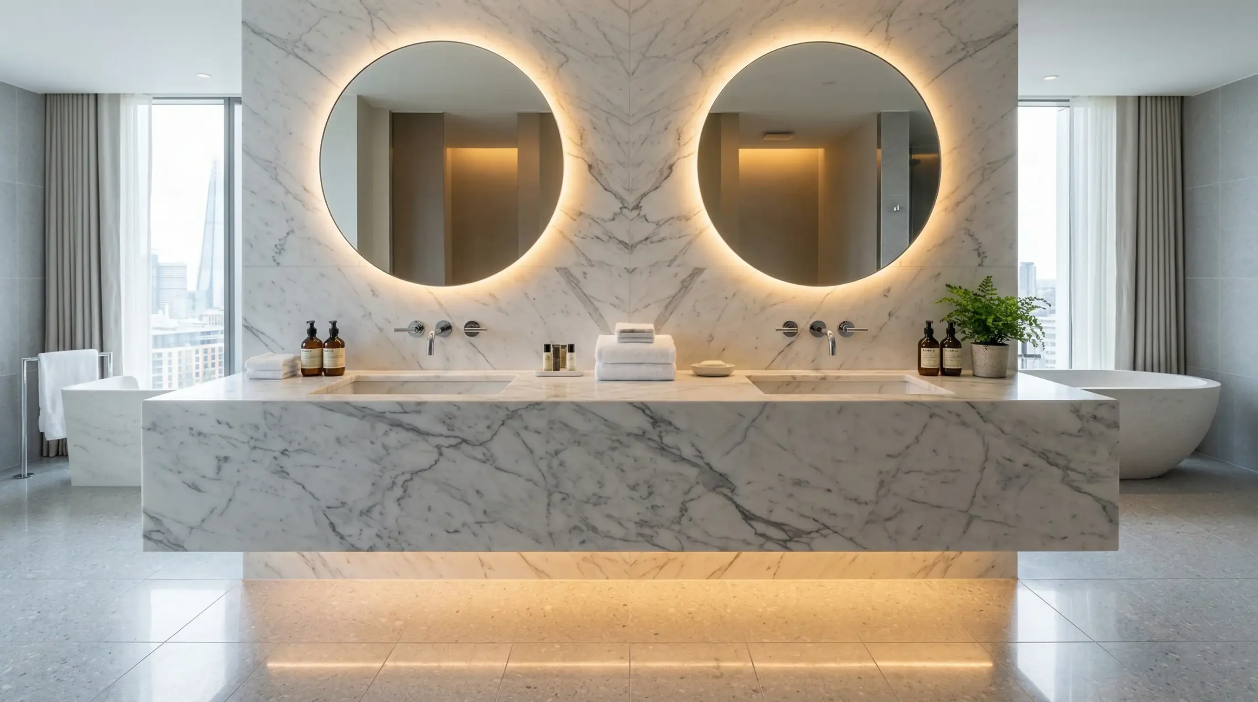 Wall-to-Wall Custom Floating Bathroom Vanity for Hotels