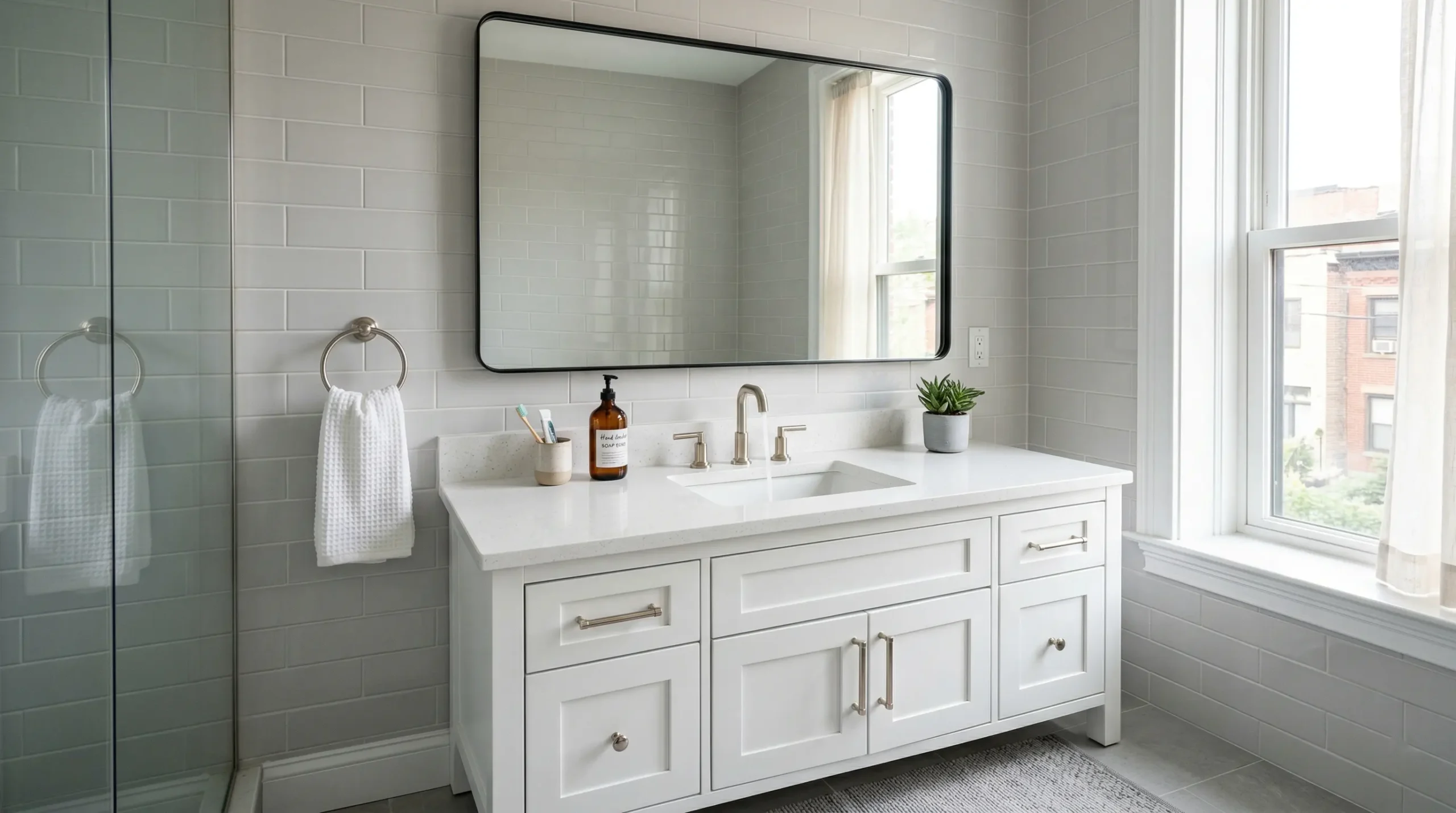 Modern Apartment American Bathroom Vanity with Quartz Countertops