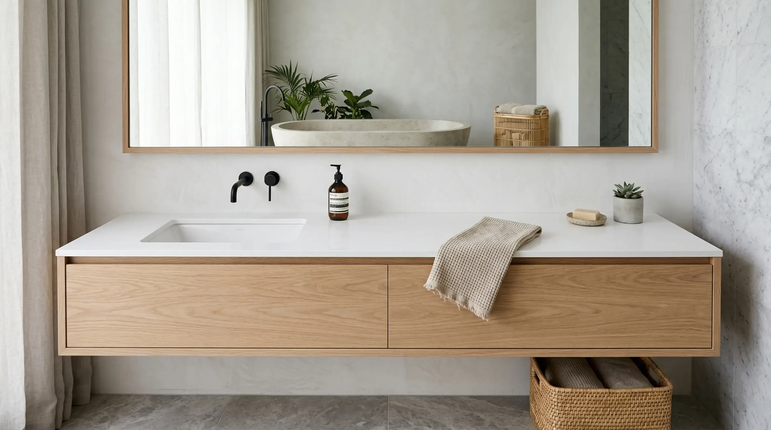 Large Scale Custom Floating Bathroom Vanity for Grand Suites