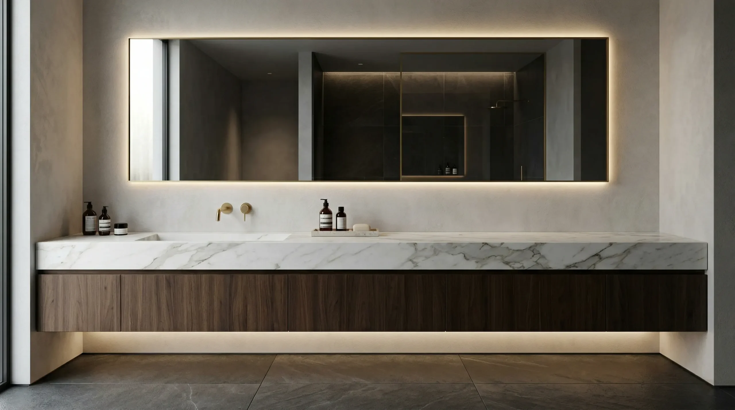 Custom Floating Bathroom Vanity with Offset Sink Placement