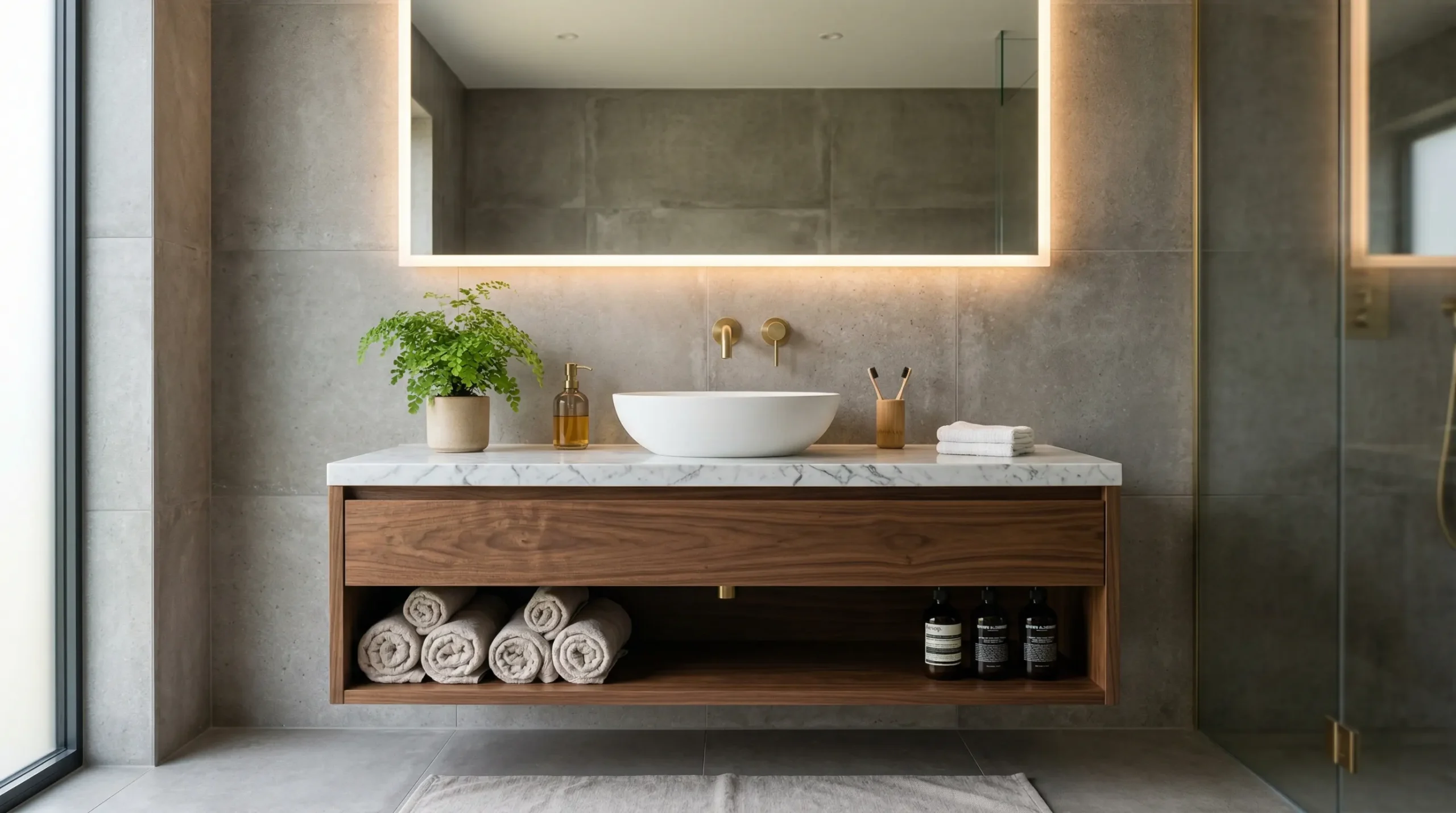 Precision-Cut Custom Floating Bathroom Vanity for Corner Spaces