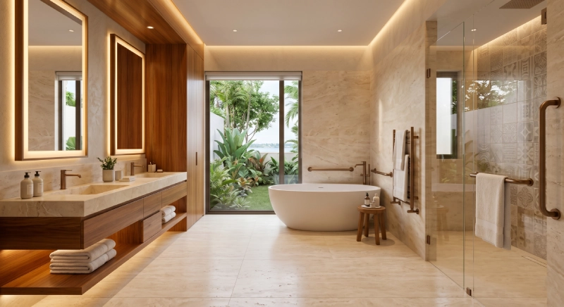 ADA bathtub grab bar requirements applied in luxury villa bathroom project design