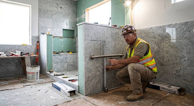 Common ADA shower grab bar installation mistake causing inspection failure