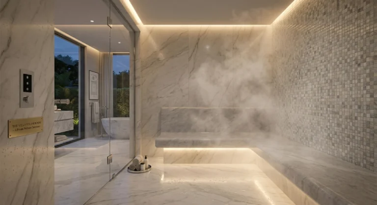 Luxury steam room installation interior design in high-end villa.