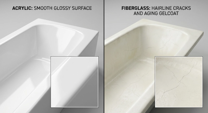 acrylic vs fiberglass bathtub durability comparison cracks and surface quality