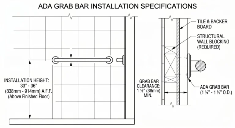 ada grab bar installation requirements height and clearance diagram