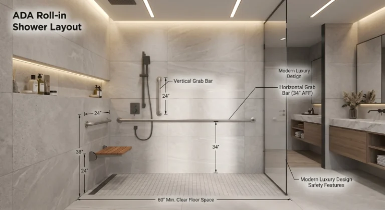 ada grab bar requirements shower layout