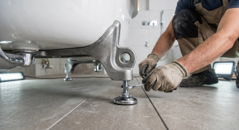 bathtub installation leveling feet construction villa site