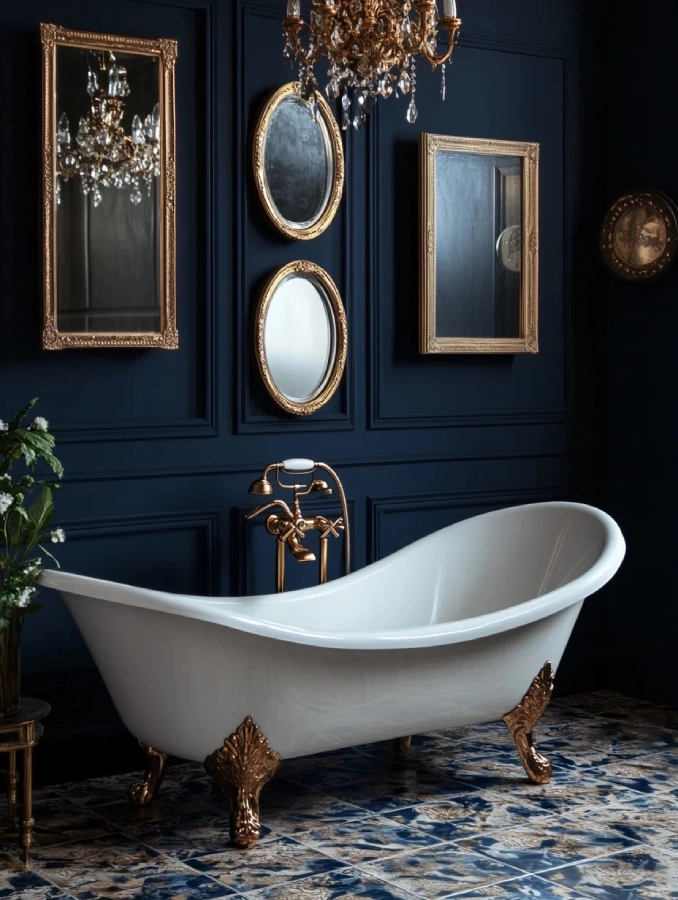 Luxury villa bathroom with cast iron bathtub