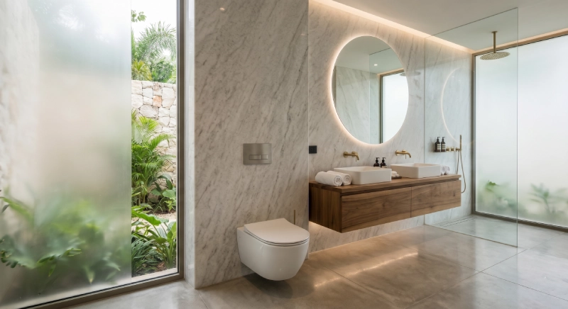 dual flush toilet in luxury villa bathroom design