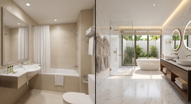 hotel vs villa bathroom design bathtub material difference