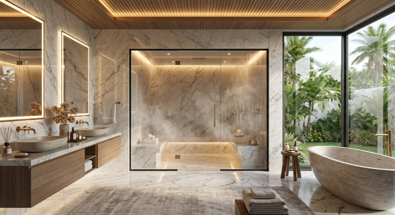luxury villa steam room interior wellness feature
