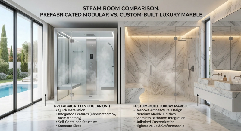 prefabricated vs custom steam room for villa projects
