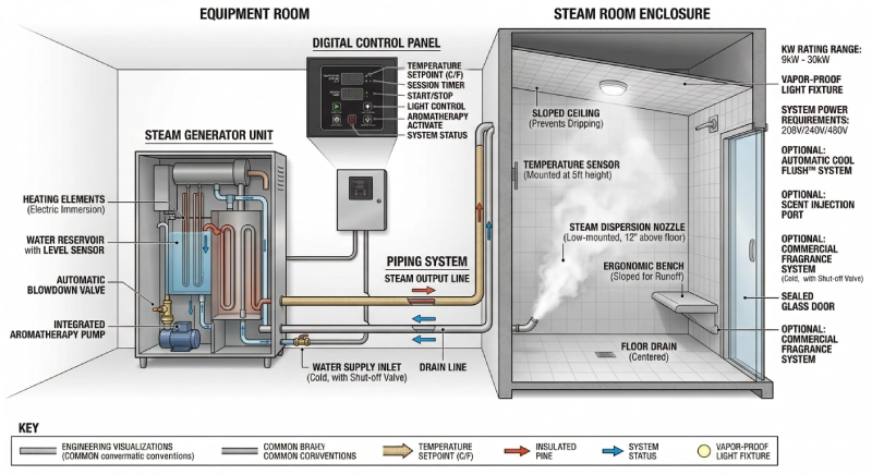 steam room generator and control system components