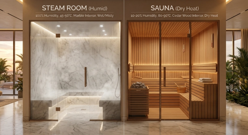 steam room vs sauna comparison for luxury villas