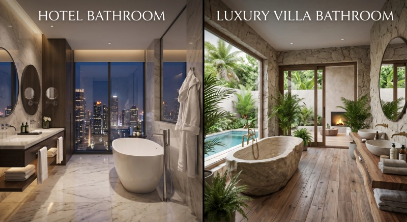 villa vs hotel bathtub material comparison luxury bathroom design