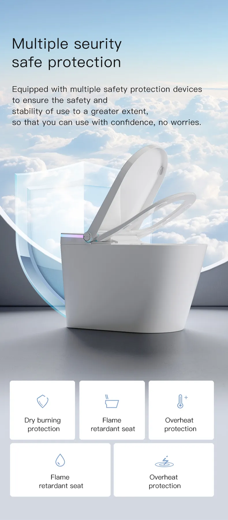 U5 Bathroom Tankless Smart Toilet with Protection System for Elegant Townhouse