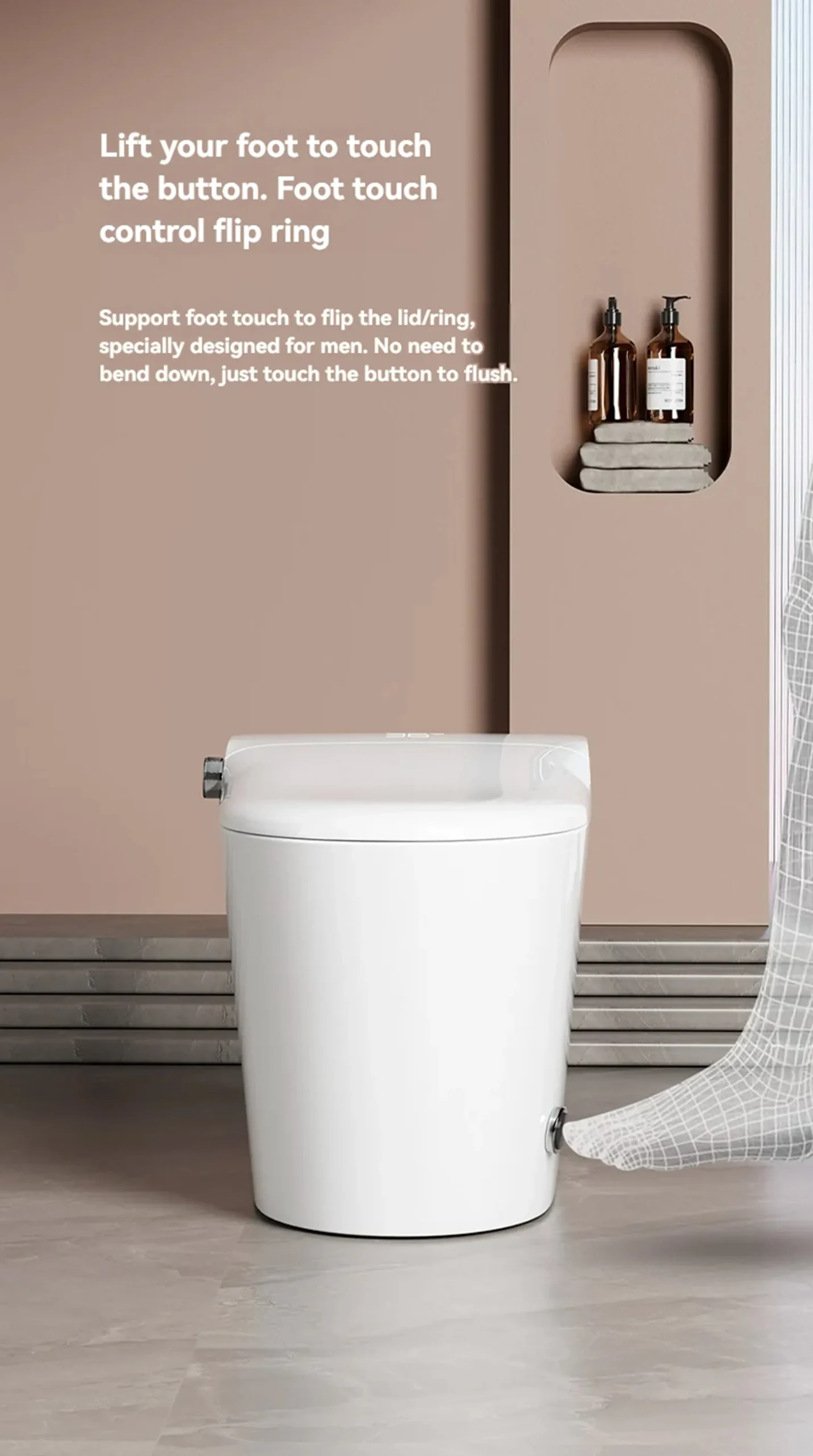 V1 White Freestanding Bathroom Smart Toilet with Foot Control for Modern Condo