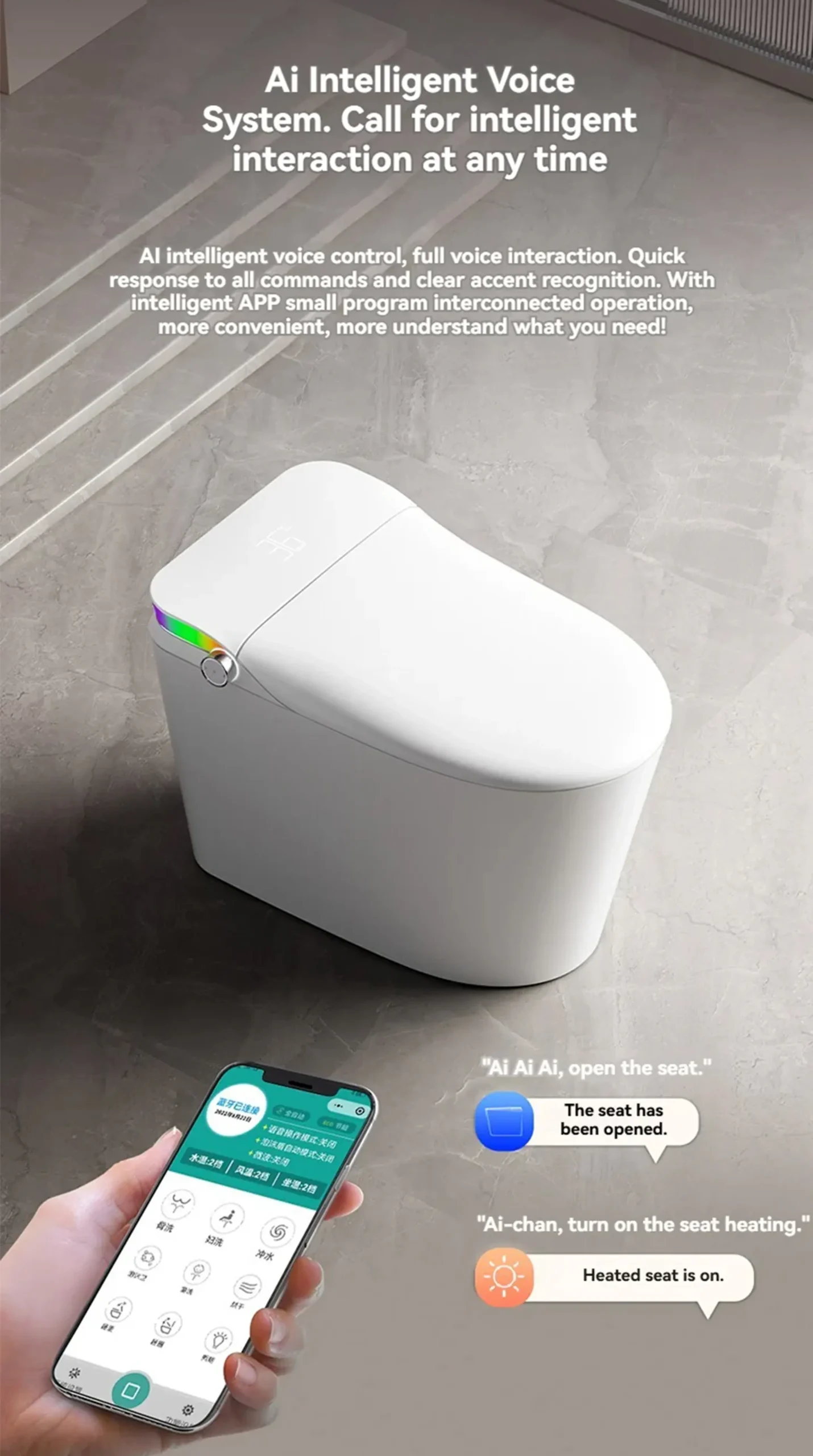 V1 White Freestanding Bathroom Smart Toilet with Intelligent Control for Modern Condo