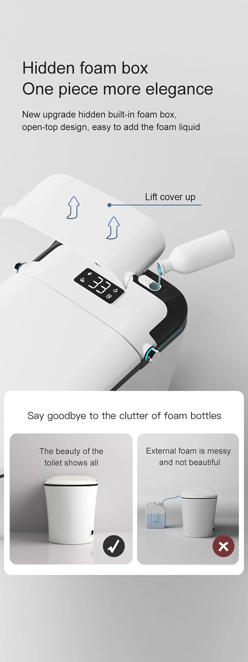 U2 Freestanding Bathroom Smart Toilet with Built-in Foam Shield for Modern Resort