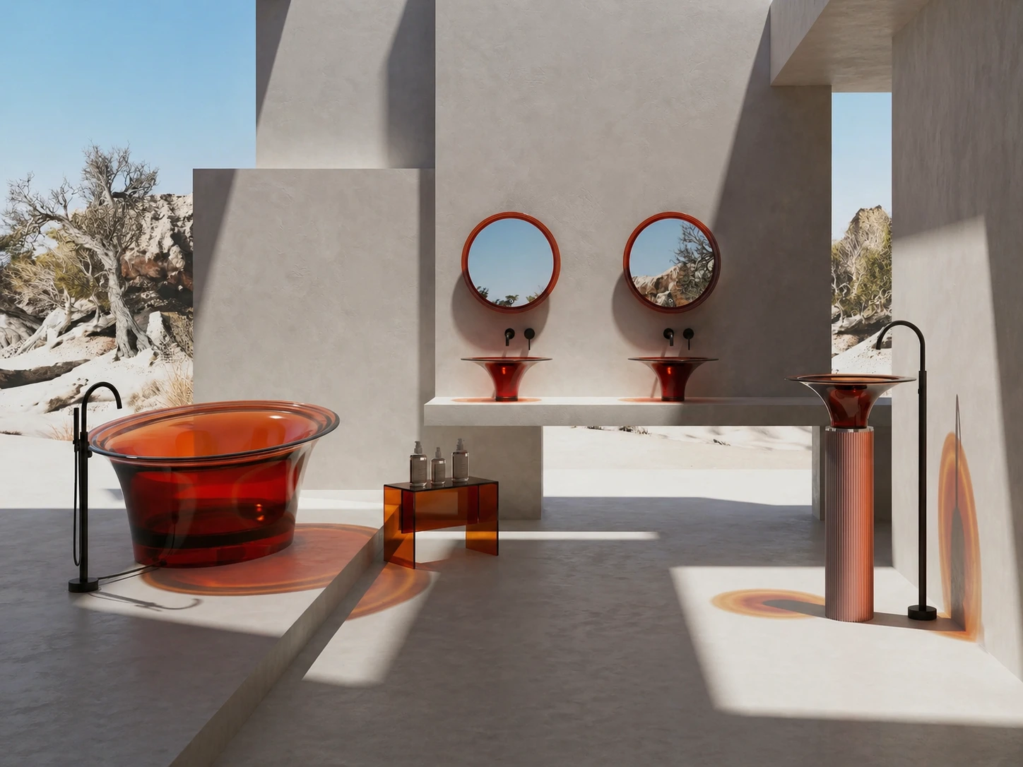 SPRING SERIES premium bathroom collection with transparent resin and natural veneer for hospitality bathrooms