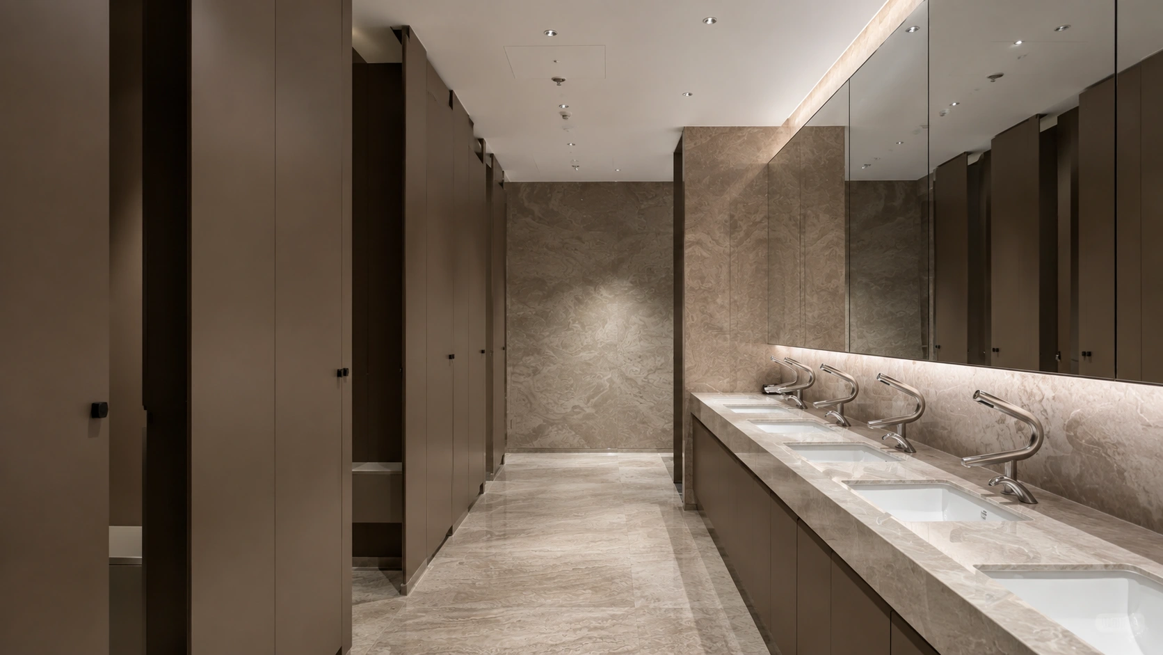 Public restroom sanitary ware package for commercial high traffic bathroom zones